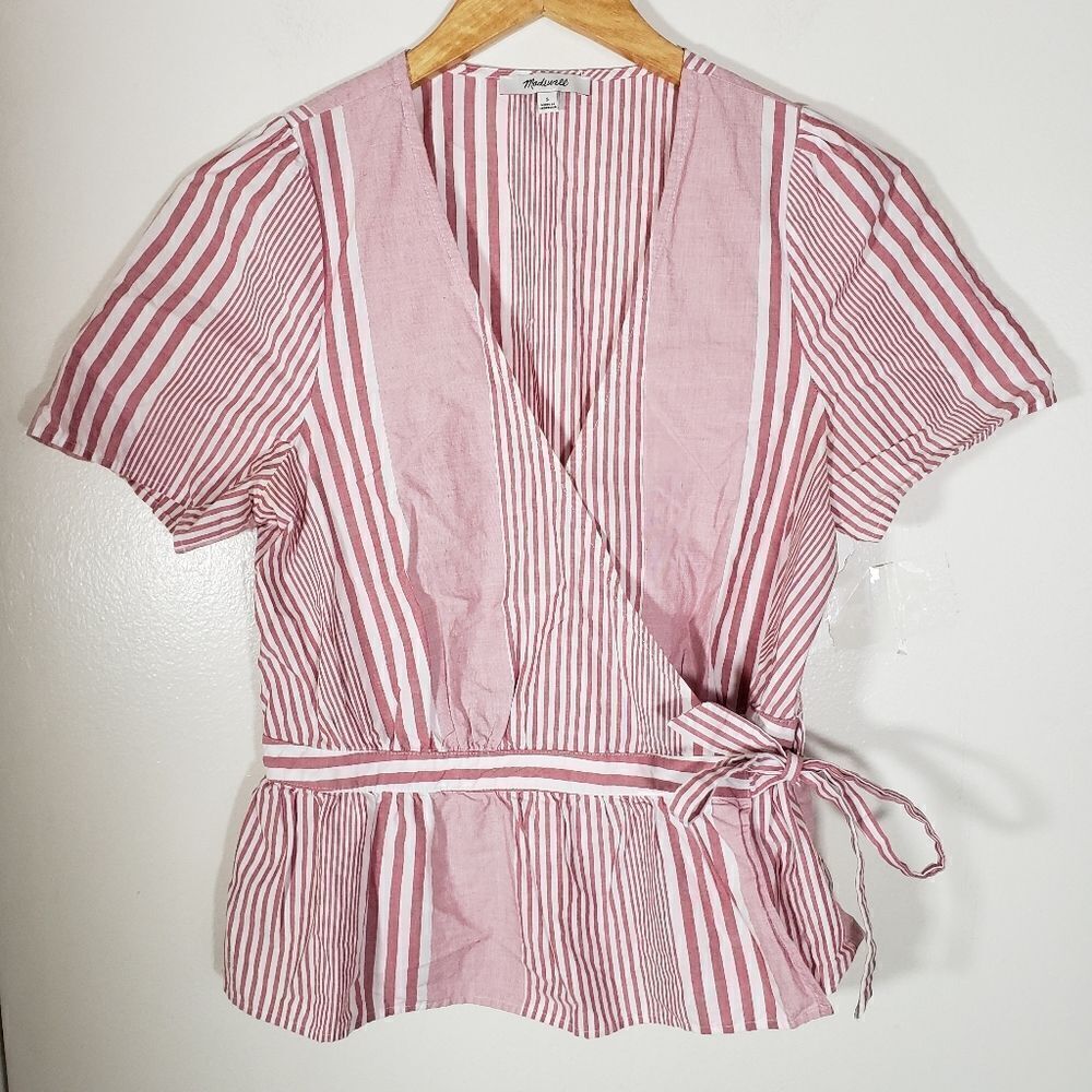 Madewell Striped Short Sleeve Wrap Blouse Size S